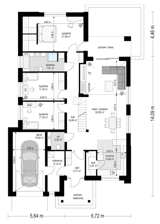 Rzut parteru POW. 146,2 m²