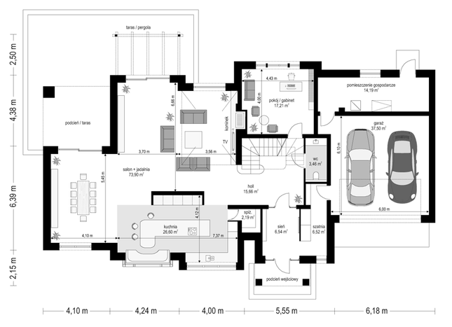 Rzut parteru POW. 203,8 m²