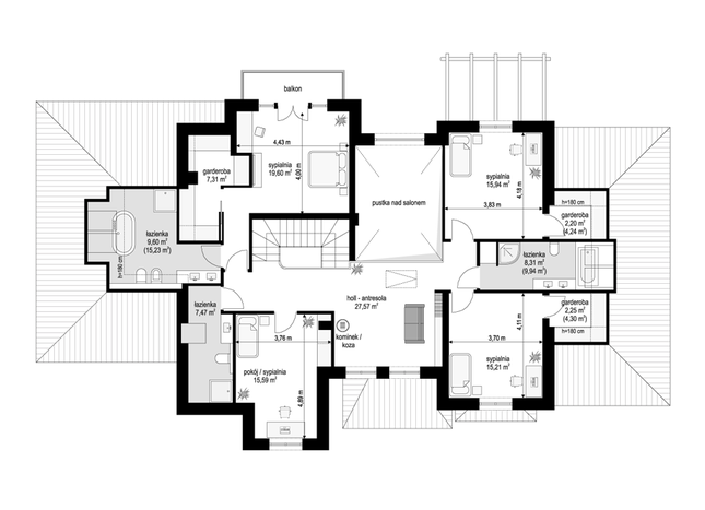 Rzut poddasza POW. 142,4 m²