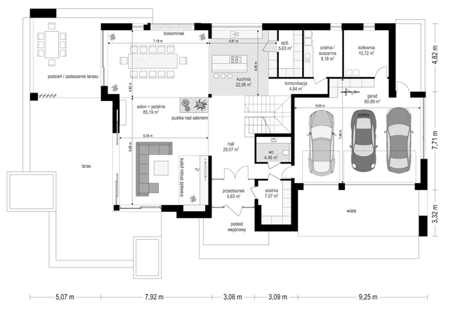 Rzut parteru POW. 244,7 m²