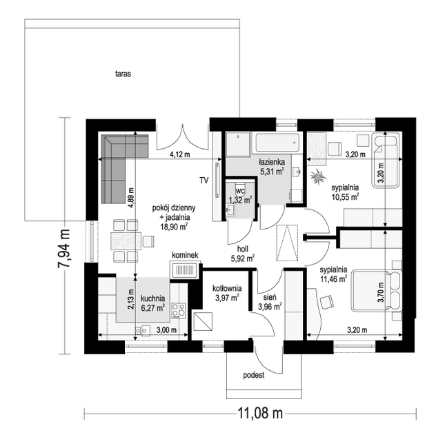 Rzut parteru POW. 67,7 m²