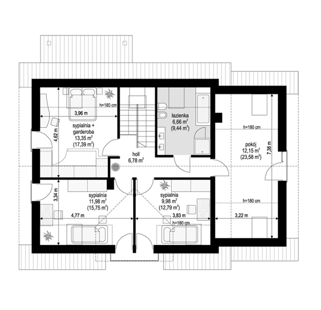 Rzut poddasza POW. 85,7 m²