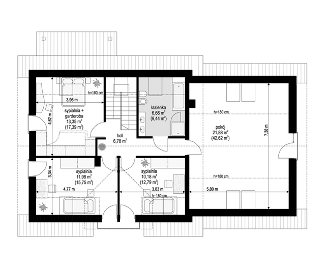 Rzut poddasza POW. 104,8 m²