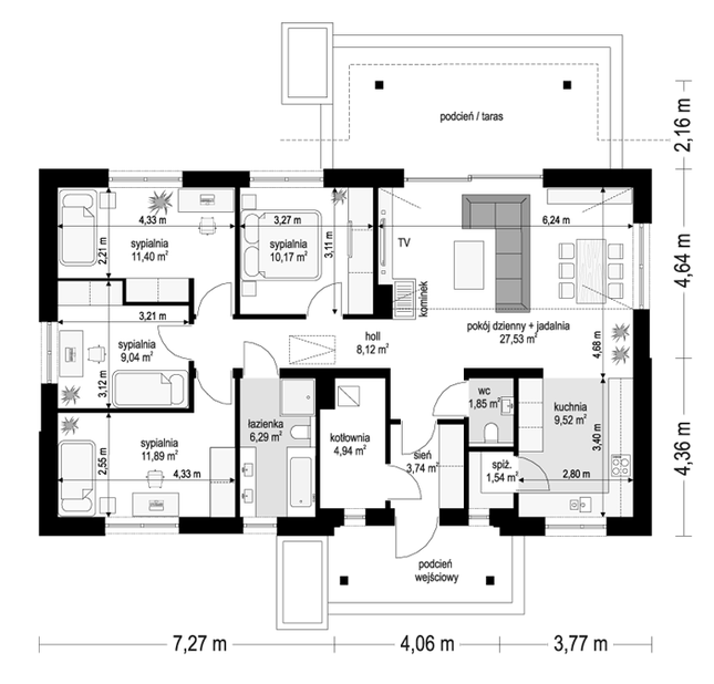Rzut parteru POW. 106,0 m²