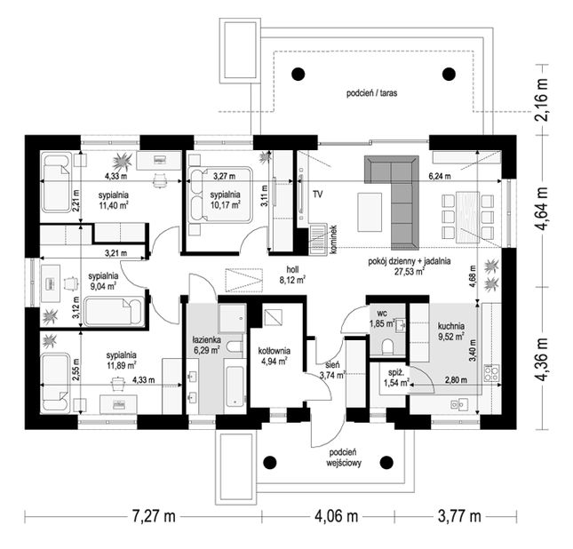 Rzut parteru POW. 106,0 m²