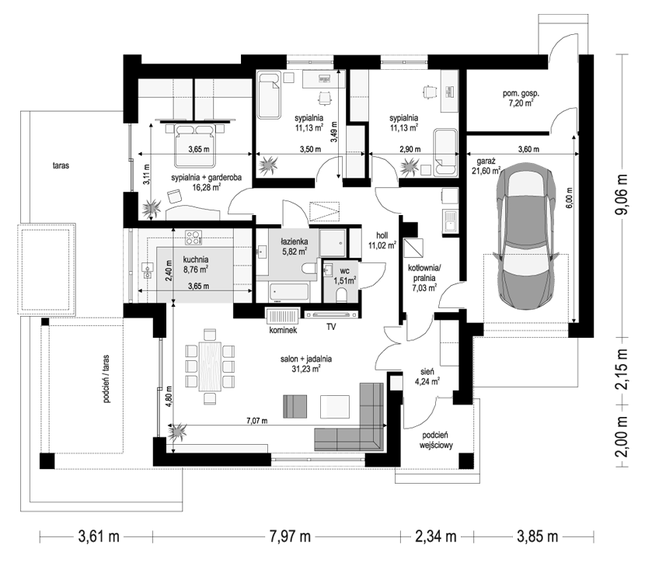 Rzut parteru POW. 137,0 m²