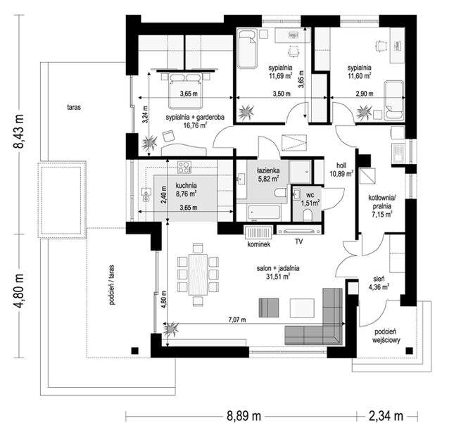 Rzut parteru POW. 110,1 m²