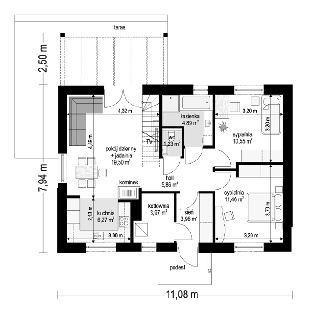 Rzut parteru POW. 67,7 m²
