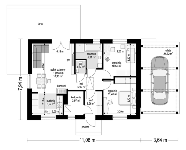Rzut parteru POW. 67,7 m²
