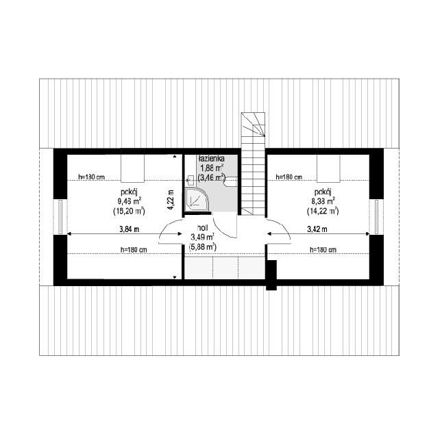 Rzut poddasza lustro POW. 39,8 m²
