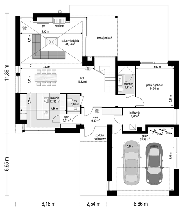 Rzut parteru POW. 141,7 m²