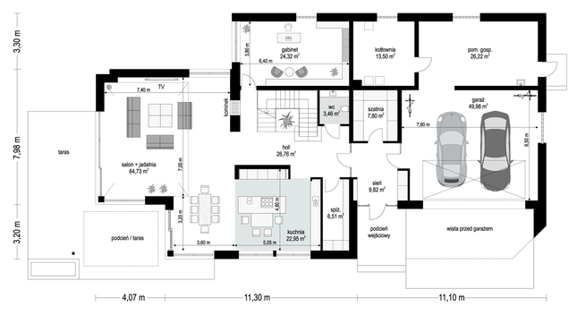 Rzut parteru POW. 256,1 m²