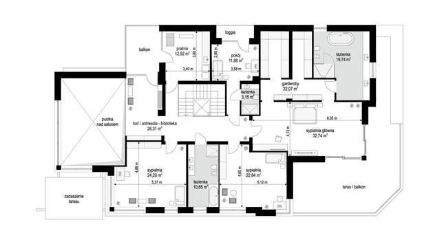 Rzut piętra POW. 186,5 m²