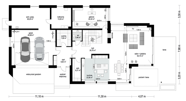 Rzut parteru lustro POW. 256,1 m²