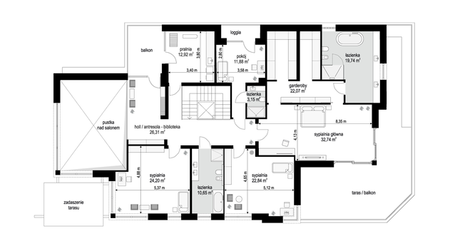 Rzut piętra POW. 186,5 m²