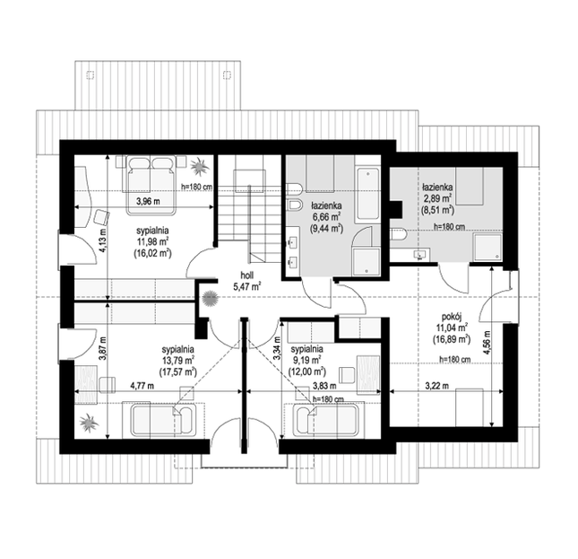 Rzut poddasza POW. 85,9 m²