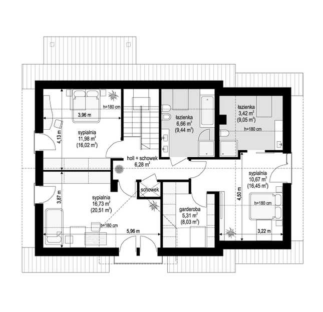 Rzut poddasza POW. 85,8 m²