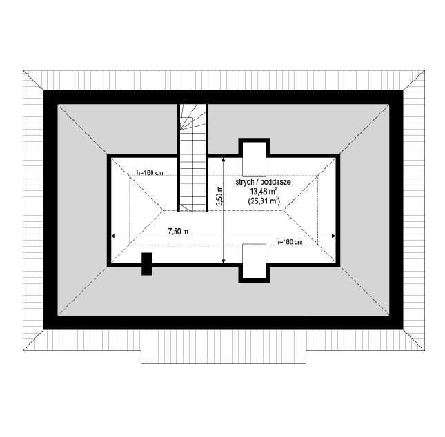 Rzut strychu POW. 0,0 m²