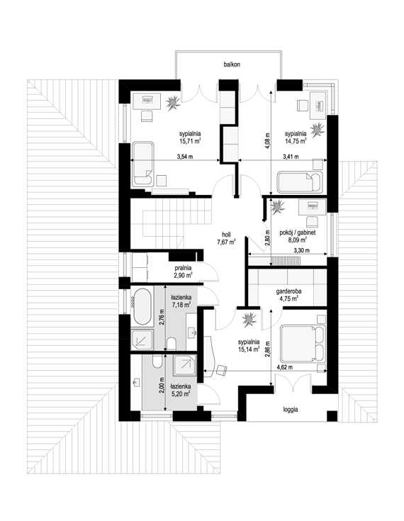 Rzut piętra POW. 81,4 m²