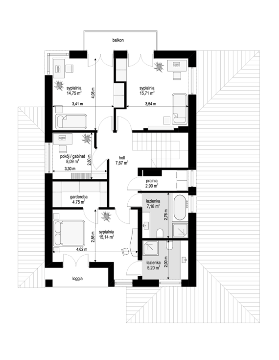 Rzut piętra lustro POW. 81,4 m²