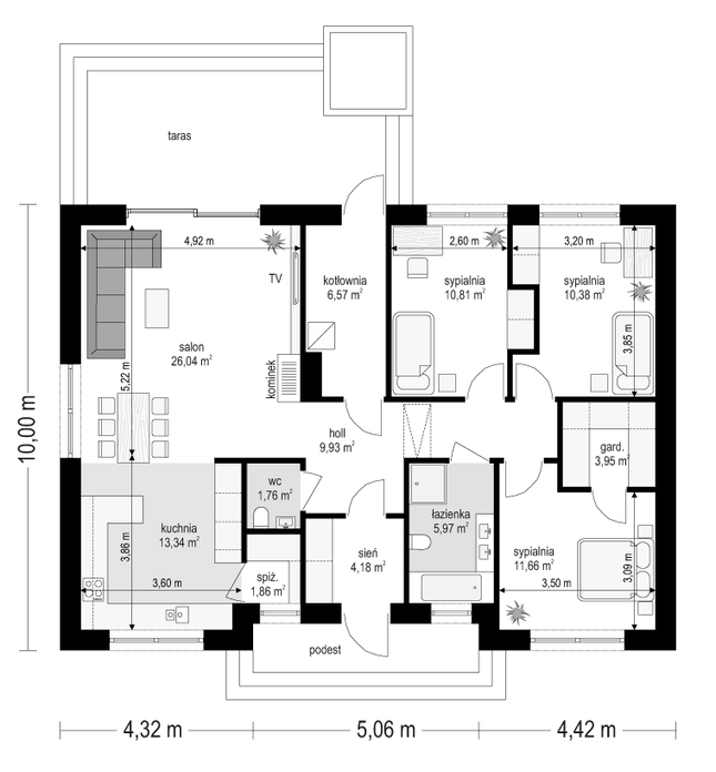 Rzut parteru POW. 106,4 m²
