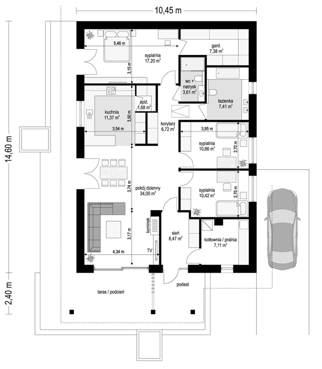 Rzut parteru POW. 124,0 m²