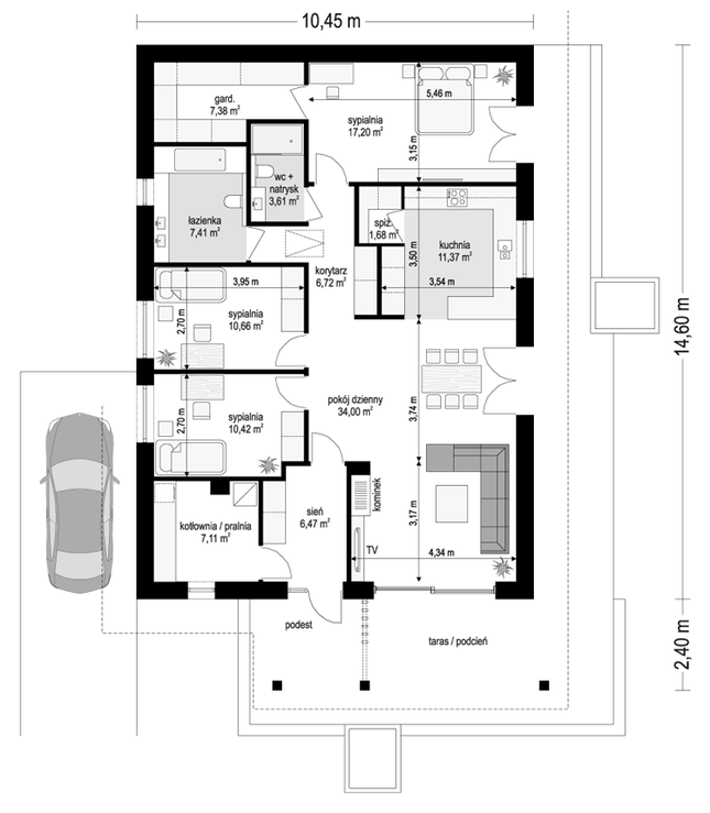 Rzut parteru lustro POW. 124,0 m²