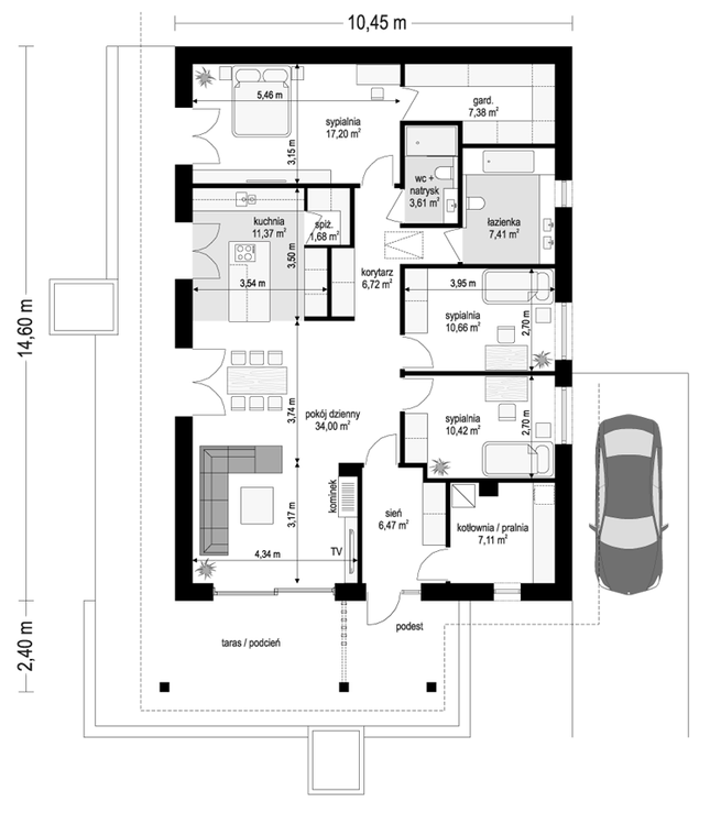 Rzut parteru POW. 124,0 m²