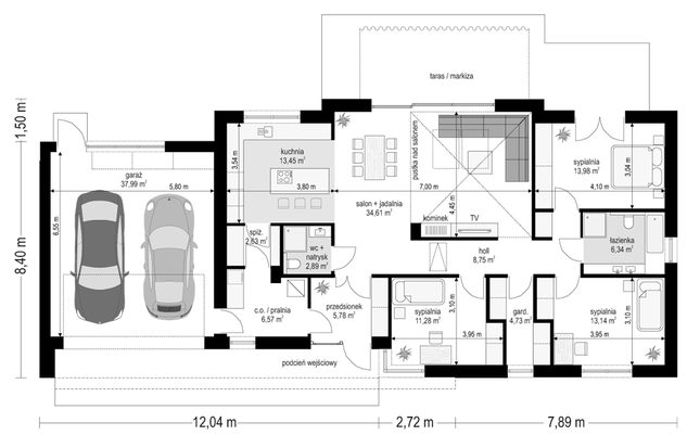 Rzut parteru lustro POW. 162,1 m²