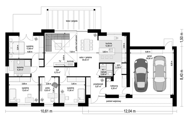 Rzut parteru POW. 163,1 m²