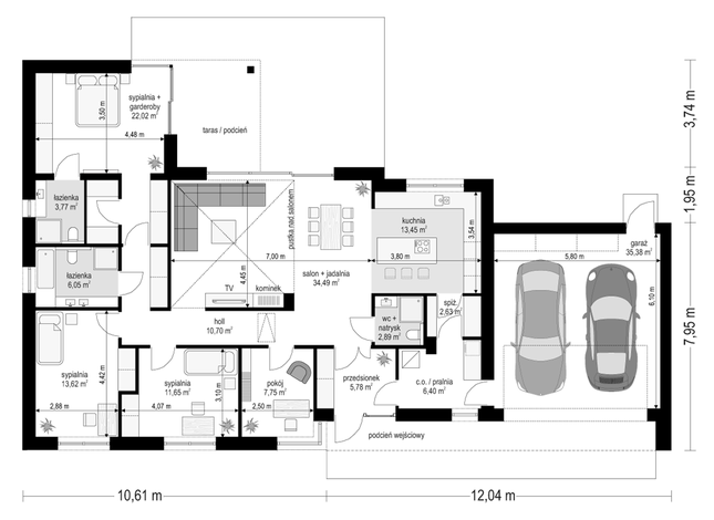 Rzut parteru POW. 176,6 m²