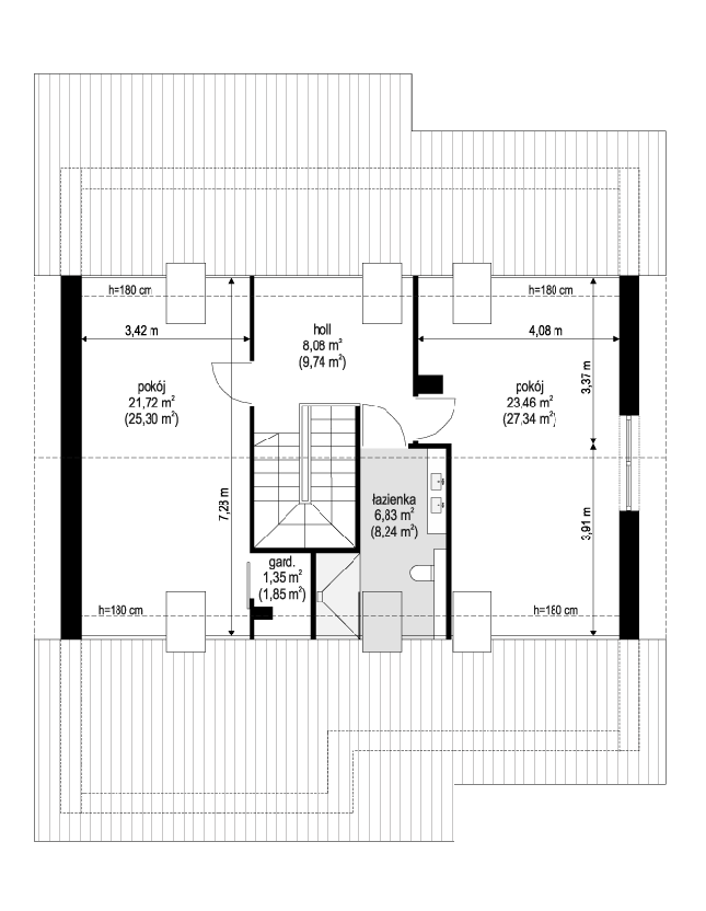 Rzut poddasza POW. 72,5 m²