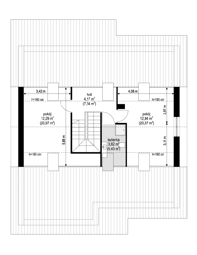 Rzut poddasza POW. 54,1 m²