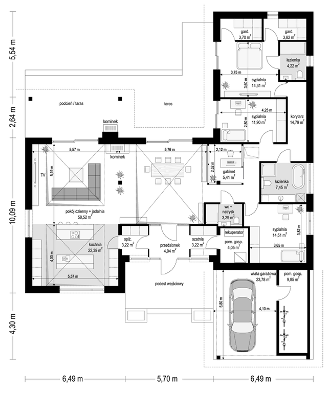 Rzut parteru POW. 213,4 m²