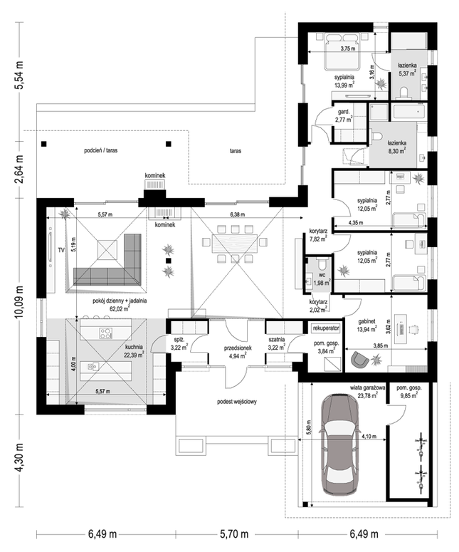 Rzut parteru POW. 189,8 m²