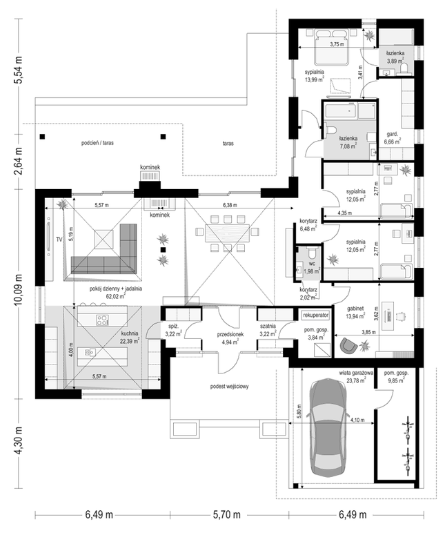 Rzut parteru POW. 189,6 m²