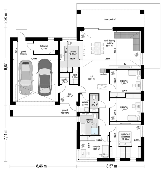Rzut parteru POW. 172,1 m²
