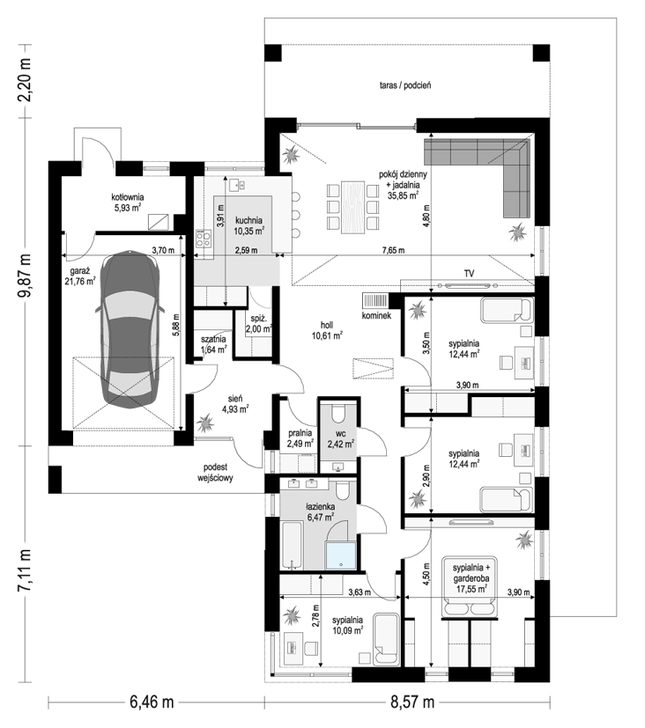 Rzut parteru POW. 157,0 m²