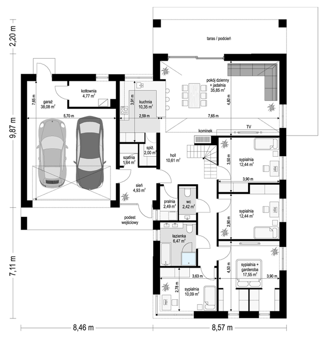 Rzut parteru POW. 172,1 m²