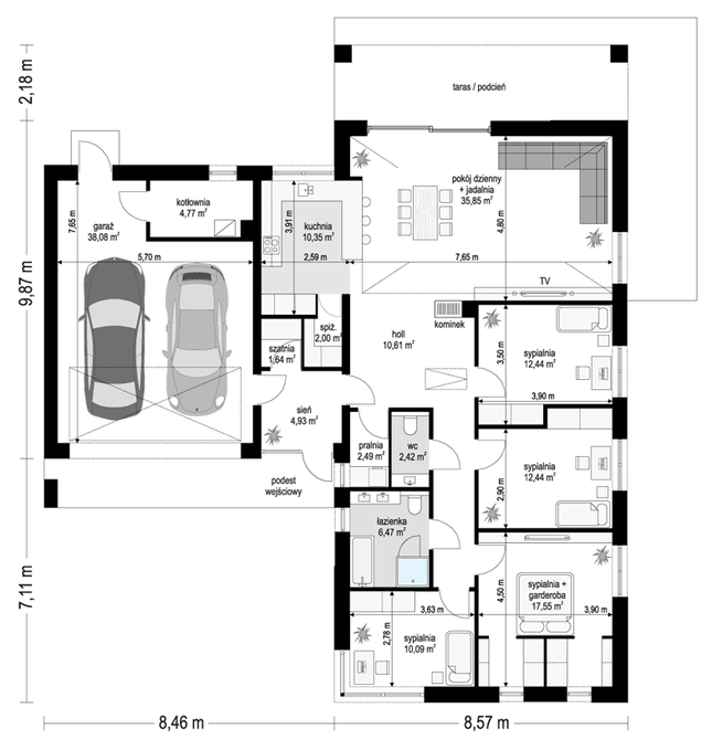 Rzut parteru POW. 172,1 m²