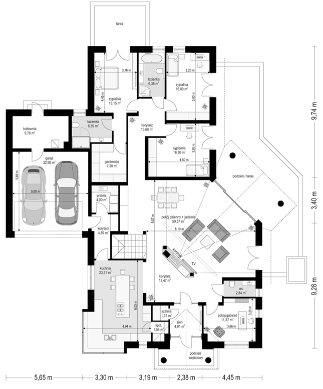 Rzut parteru POW. 249,4 m²