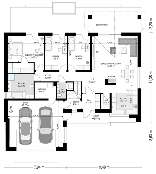 Rzut parteru POW. 176,3 m²