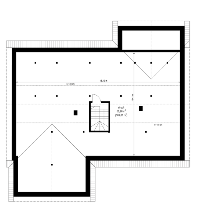 Rzut strychu POW. 189,8 m²