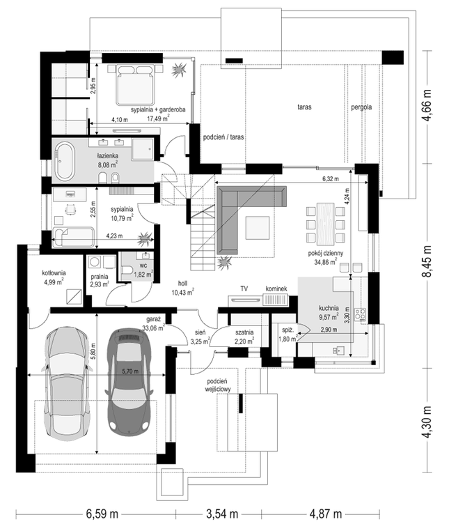 Rzut parteru POW. 141,3 m²