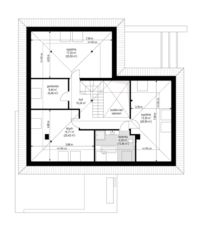 Rzut poddasza POW. 115,1 m²