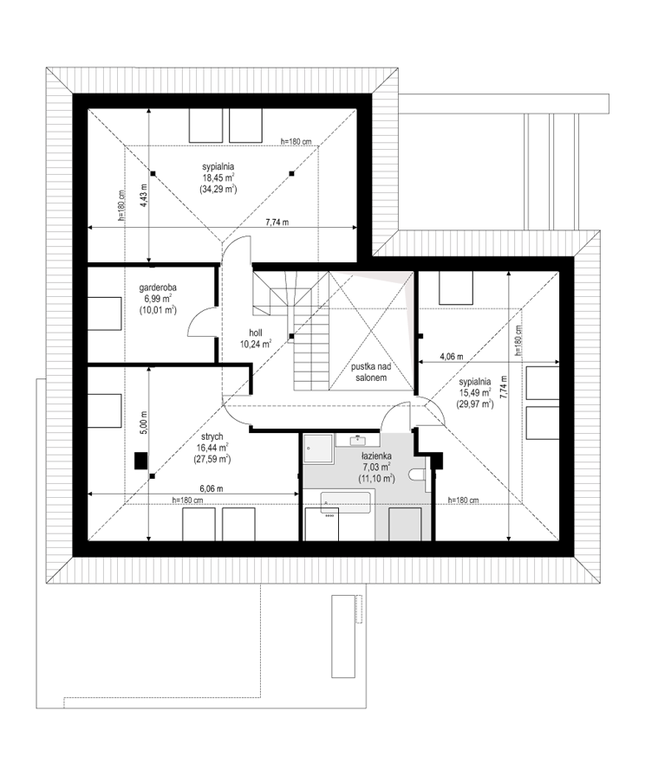 Rzut poddasza POW. 123,2 m²