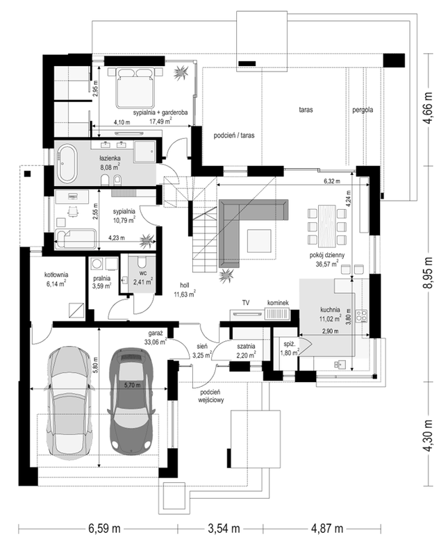 Rzut parteru POW. 296,1 m²