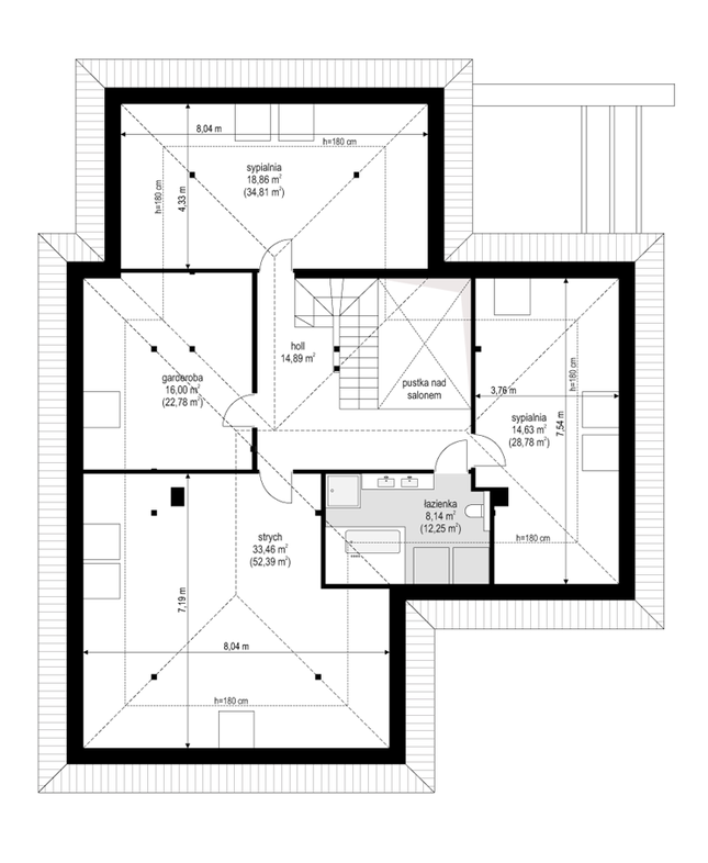 Rzut poddasza POW. 165,9 m²