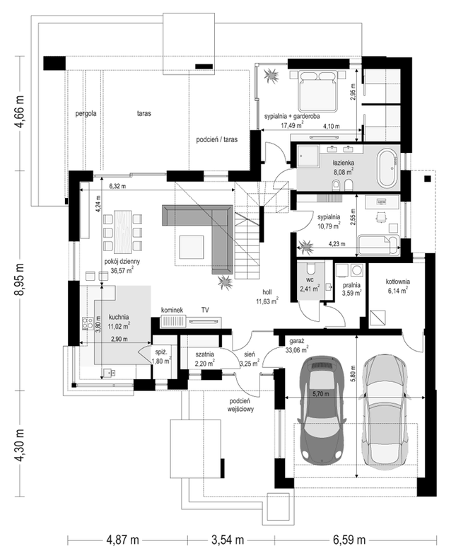 Rzut parteru lustro POW. 296,1 m²