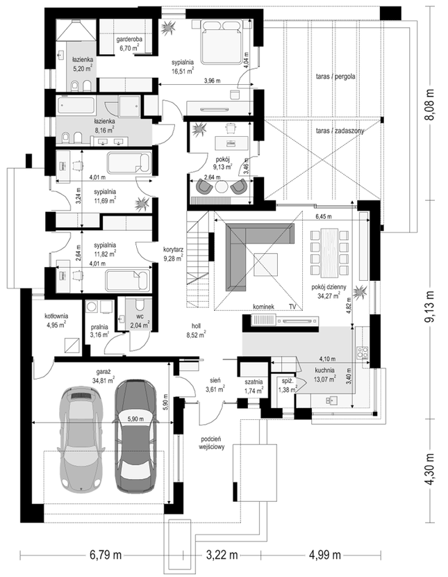 Rzut parteru POW. 186,0 m²